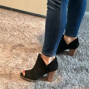 Lucky Brand Suede Perforated Peep Toe Bootie